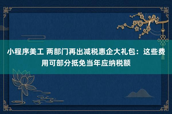 小程序美工 两部门再出减税惠企大礼包：这些费用可部分抵免当年应纳税额